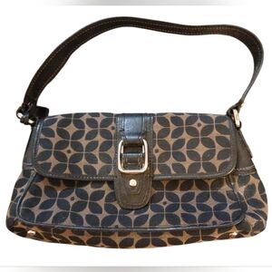 VINTAGE FOSSIL leaf canvas & leather shoulder keeper bag.  Black & Brown.